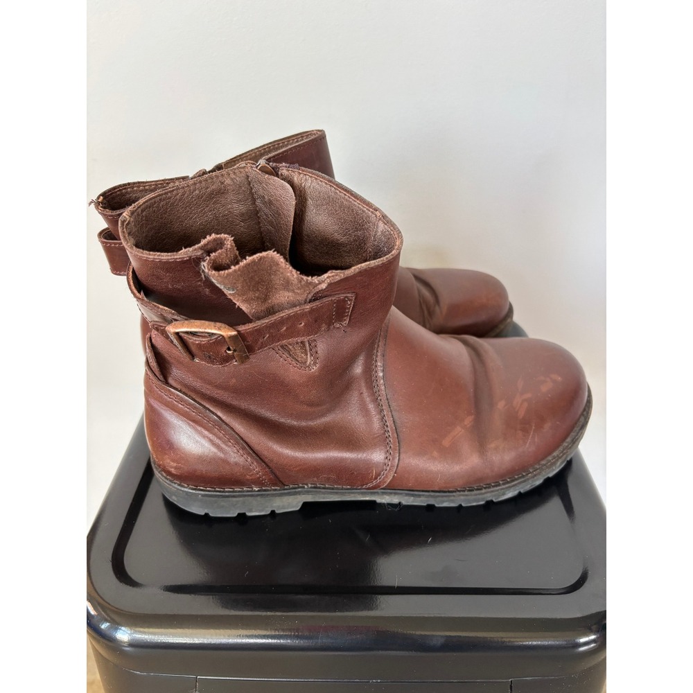 Birkenstock Collins Brown Leather Ankle Boots Side Zip Buckle Lug Sole Mens 41 - Picture 4 of 7